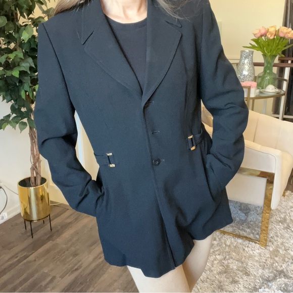 Escada Margarethe Ley Wool Fitted Belted Black Blazer Evening Jacket Party Vtg M - Picture 5 of 15